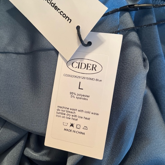 Cider Large Blue Satin Long Sleeve Side Ruched Mini Dress - Picture 10 of 10